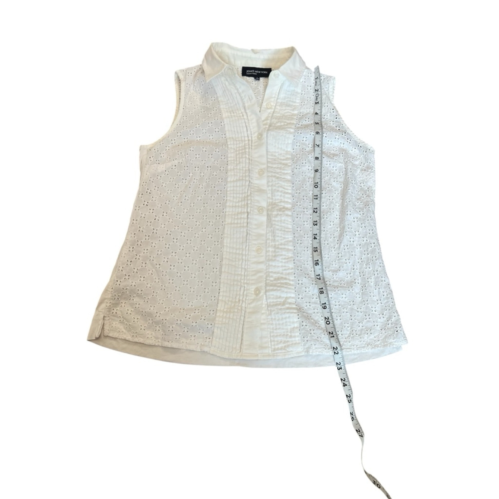 Jones New York Women’s Sleeveless Eyelet Button Down White Blouse Collared Top S - Picture 6 of 9